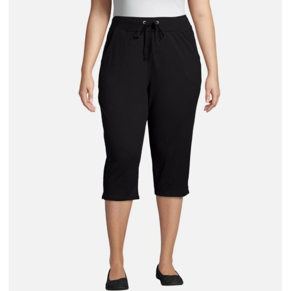 Just My Size Women's French Terry Pocket Drawstring Capri Pants Size 4X Black